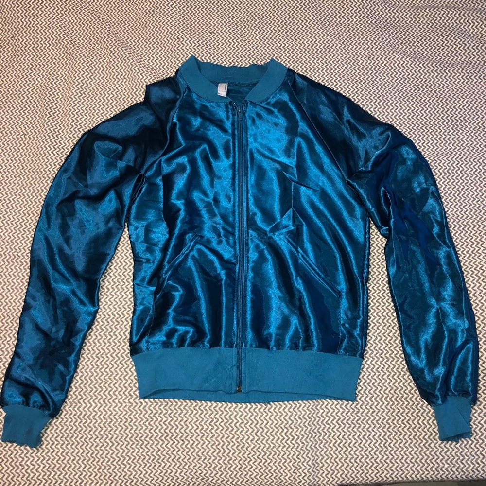 American Apparel teal satin bomber jacket